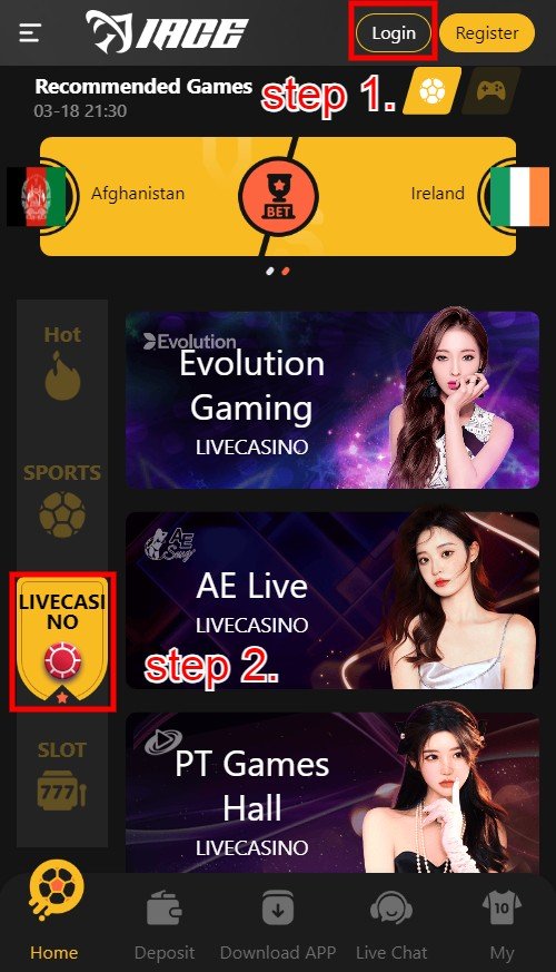 How To Play Online Live Casino Games in Khelo24bet: Step 1.-2.